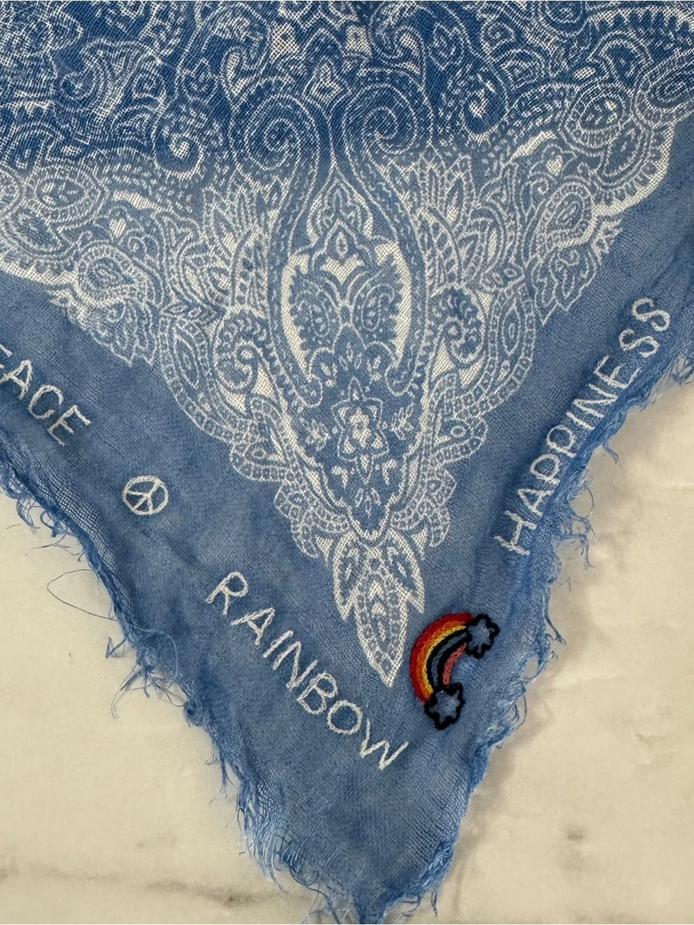 CITRUS Blue Paisley Linen Embroidered Bandana Scarf
